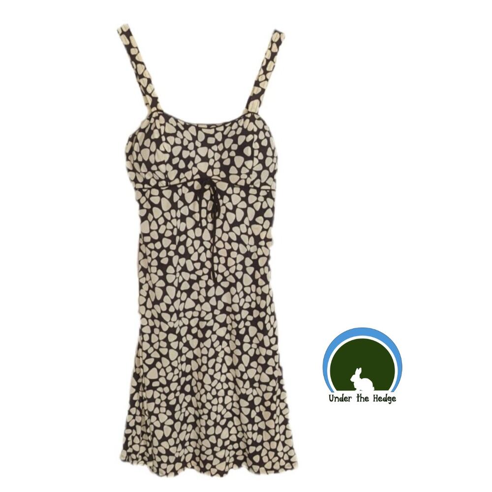 Vtg Studio I Brown Cream Print Empire Waist Midi Dress Size 10 10P Elevated